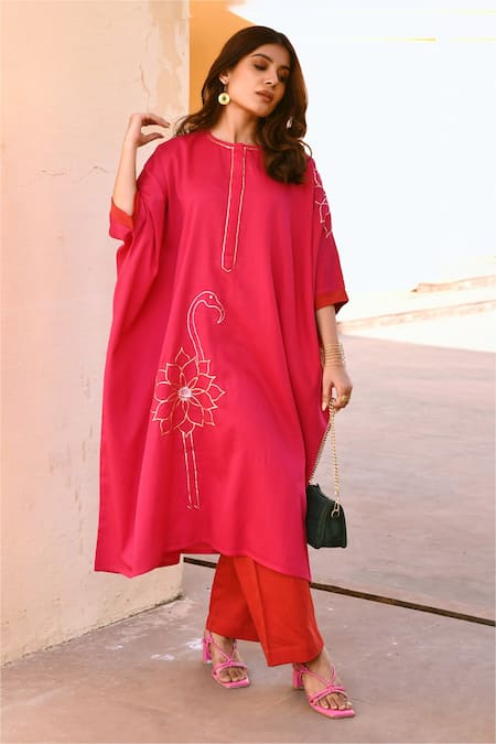 Buy Pink 100% Cotton Hand Embroidered Pithan Flared Palazzo For Women by  Gulaal Online at Aza Fashions.