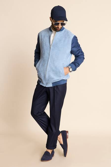 Shop_Gargee Designers_Blue Suede, Polyester Bomber Jacket 