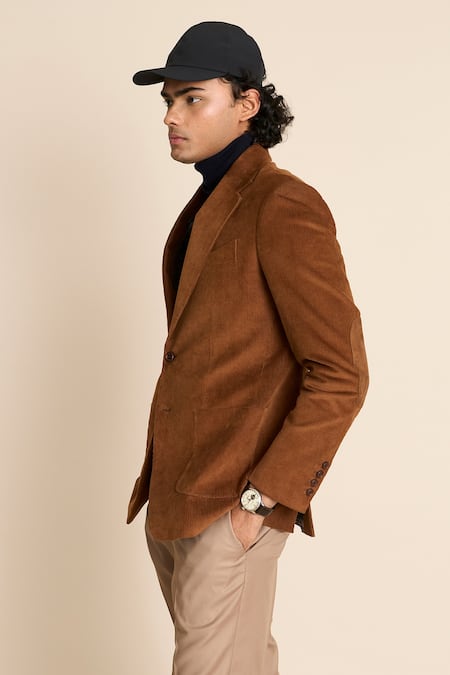 Gargee Designers_Brown Cotton Corduroy Blazer _Online_at_Aza_Fashions