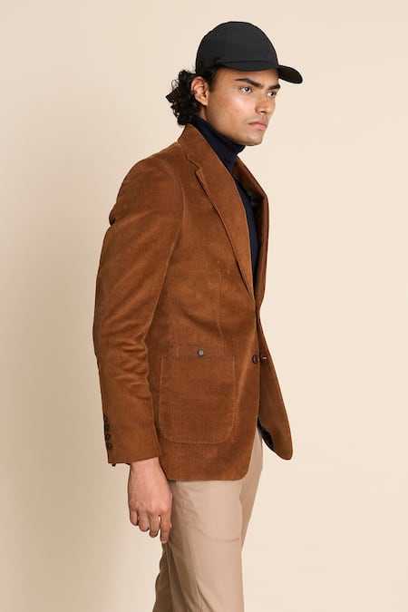 Buy_Gargee Designers_Brown Cotton Corduroy Blazer _Online_at_Aza_Fashions