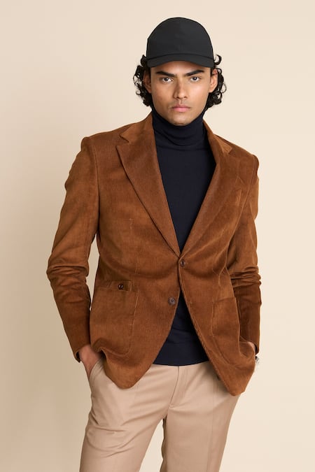 Shop_Gargee Designers_Brown Cotton Corduroy Blazer _Online_at_Aza_Fashions