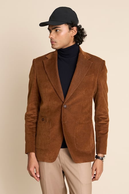 Gargee Designers_Brown Cotton Corduroy Blazer _at_Aza_Fashions