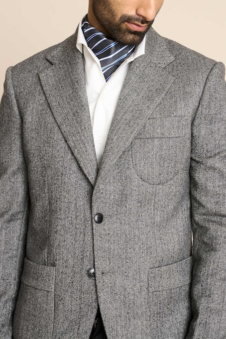 Gargee Designers_Grey Wool Herringbone Flannel Blazer _Online_at_Aza_Fashions