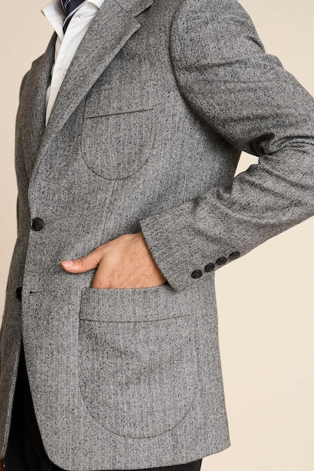 Buy_Gargee Designers_Grey Wool Herringbone Flannel Blazer 