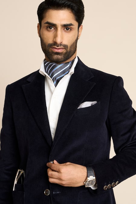 Gargee Designers_Blue Cotton, Corduroy Blazer _Online_at_Aza_Fashions