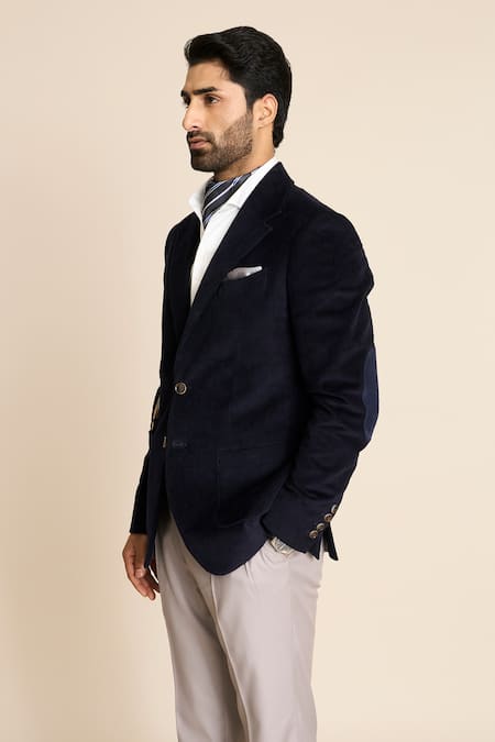Buy_Gargee Designers_Blue Cotton, Corduroy Blazer _Online_at_Aza_Fashions