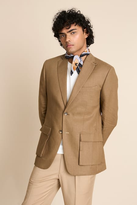 Shop_Gargee Designers_Beige Linen Weekend Blazer _Online_at_Aza_Fashions