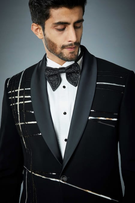 Buy_Gargee Designers_Black Polyester Magic Concept Tuxedo Set _Online_at_Aza_Fashions