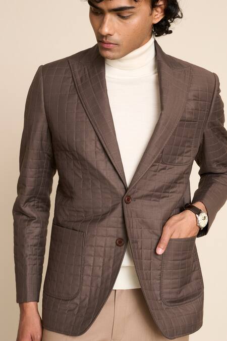 Buy_Gargee Designers_Brown Polyester, Viscose Quilted Blazer _Online_at_Aza_Fashions