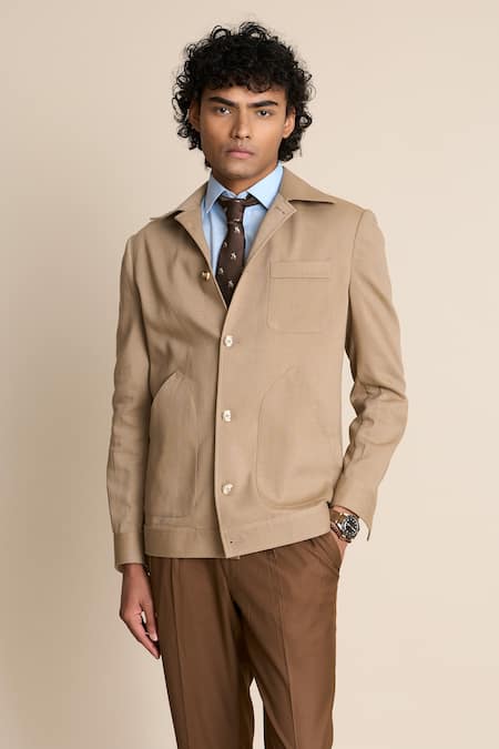 Buy_Gargee Designers_Beige Polyester, Viscose Knit Shacket Top _Online_at_Aza_Fashions