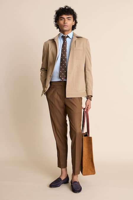 Shop_Gargee Designers_Beige Polyester, Viscose Knit Shacket Top _Online_at_Aza_Fashions