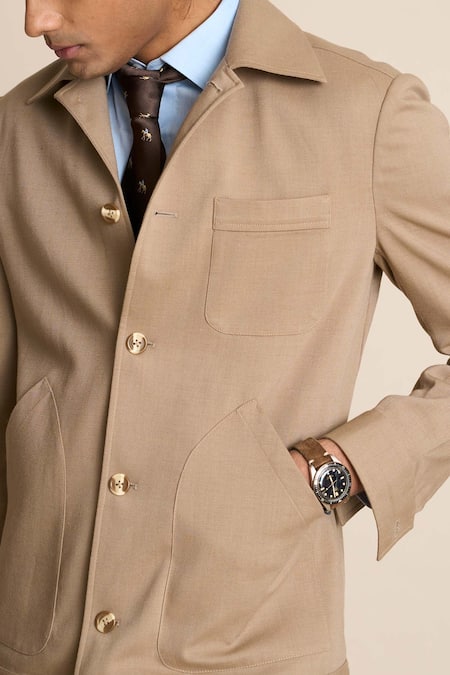 Gargee Designers Beige Polyester, Viscose Knit Shacket Top at Aza Fashions Gargee Designers_Beige Polyester, Viscose Knit Shacket Top _at_Aza_Fashions