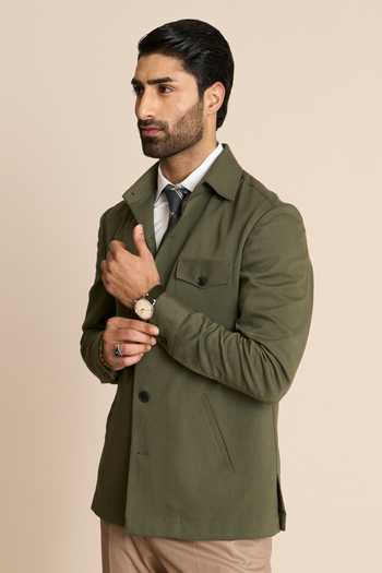 Gargee Designers_Green Polyester, Viscose Button Front Shacket Top _Online_at_Aza_Fashions