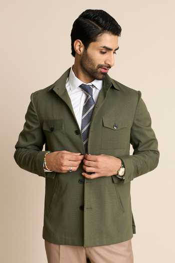 Buy_Gargee Designers_Green Polyester, Viscose Button Front Shacket Top _Online_at_Aza_Fashions