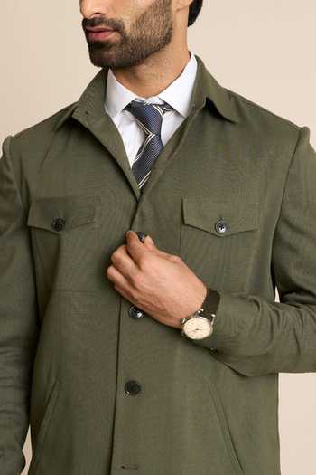 Shop_Gargee Designers_Green Polyester, Viscose Button Front Shacket Top _Online_at_Aza_Fashions