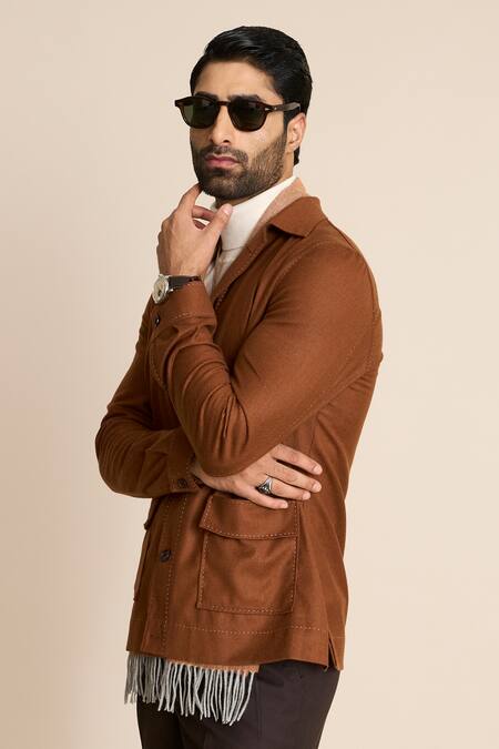 Buy_Gargee Designers_Brown Wool, Flannel Shacket Top _Online_at_Aza_Fashions