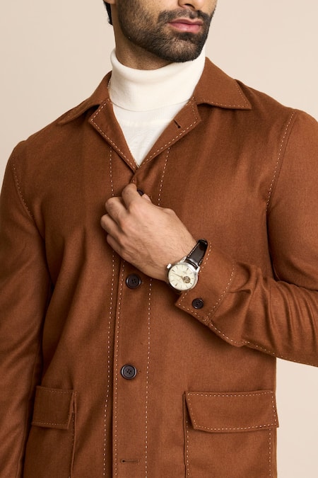 Shop_Gargee Designers_Brown Wool, Flannel Shacket Top _Online_at_Aza_Fashions