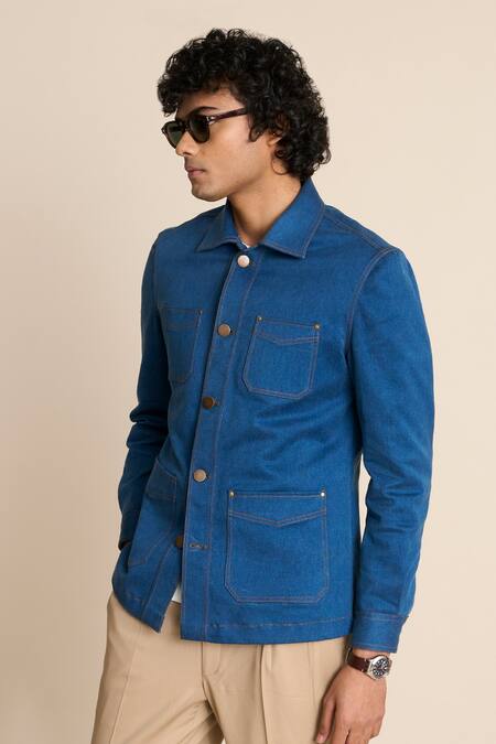Buy_Gargee Designers_Blue Cotton, Denim Shacket Top_Online_at_Aza_Fashions
