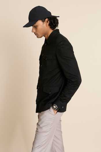 Buy_Gargee Designers_Black Polyester, Viscose Patch Pocket Shacket Top_Online_at_Aza_Fashions