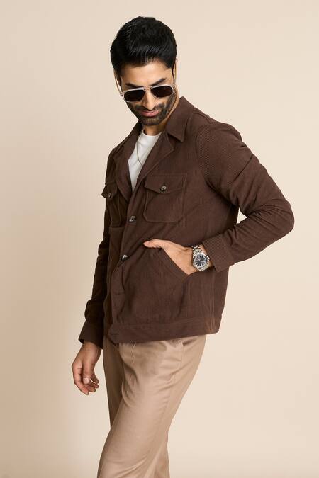 Shop_Gargee Designers_Brown Corduroy In Man Made Fibre Shacket Top _Online_at_Aza_Fashions