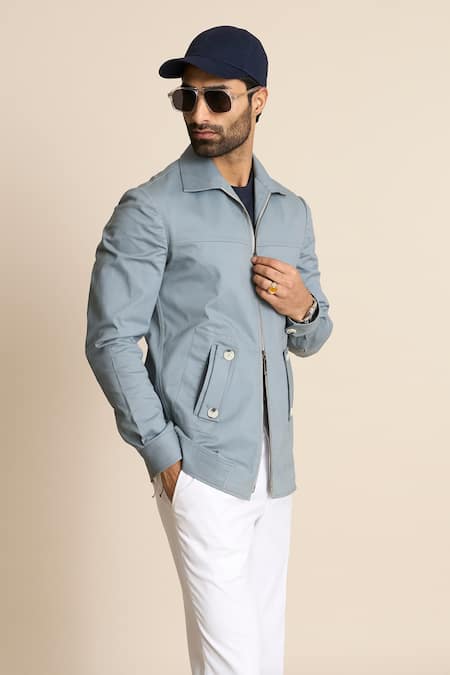 Gargee Designers_Grey Cotton Zip Front Shacket _Online_at_Aza_Fashions