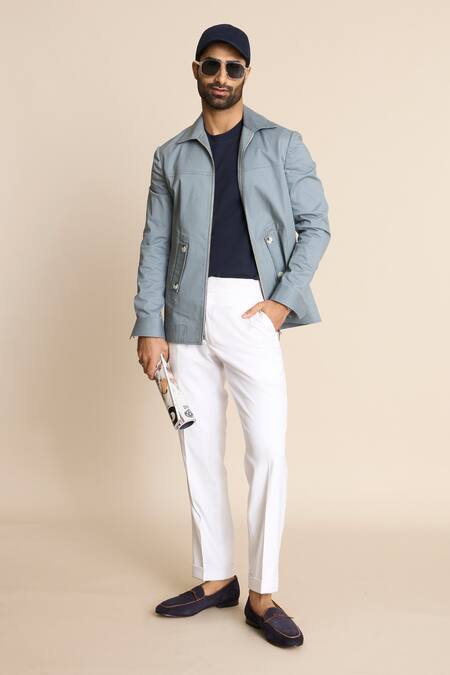 Gargee Designers_Grey Cotton Zip Front Shacket _at_Aza_Fashions