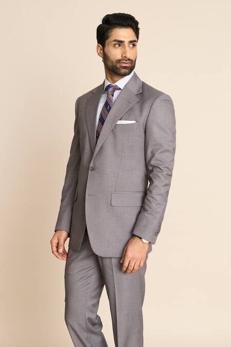 Buy_Gargee Designers_Grey Polyester, Viscose Notch Lapel Blazer And Pant Set _Online_at_Aza_Fashions