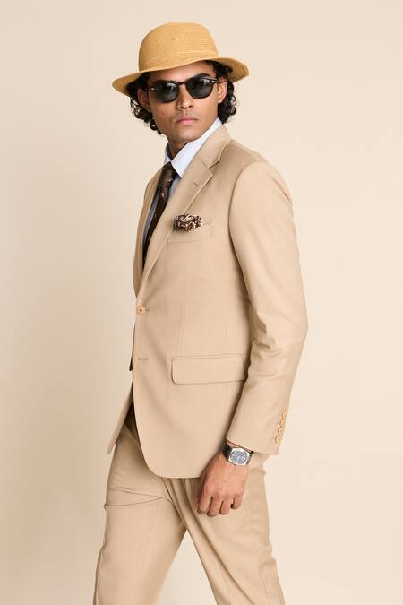 Buy_Gargee Designers_Beige Polyester, Viscose Notch Lapel Suit Set _Online_at_Aza_Fashions
