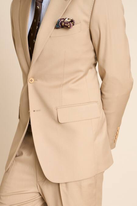 Gargee Designers_Beige Polyester, Viscose Notch Lapel Suit Set _at_Aza_Fashions