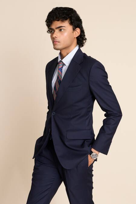 Gargee Designers_Blue Polyester, Viscose Notch Lapel Blazer Set _Online_at_Aza_Fashions