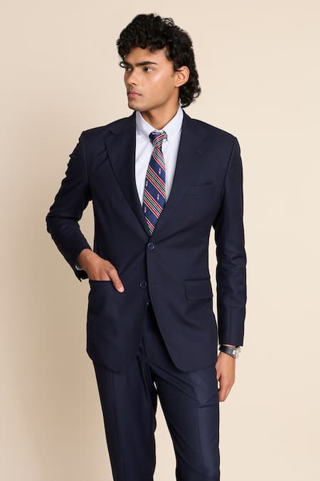 Buy_Gargee Designers_Blue Polyester, Viscose Notch Lapel Blazer Set _Online_at_Aza_Fashions