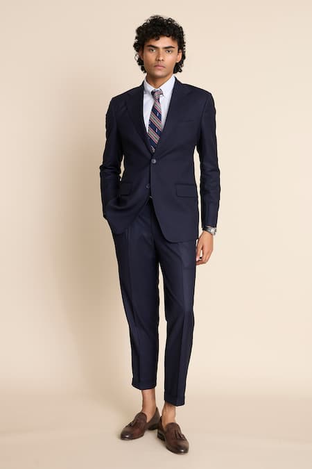 Shop_Gargee Designers_Blue Polyester, Viscose Notch Lapel Blazer Set _Online_at_Aza_Fashions