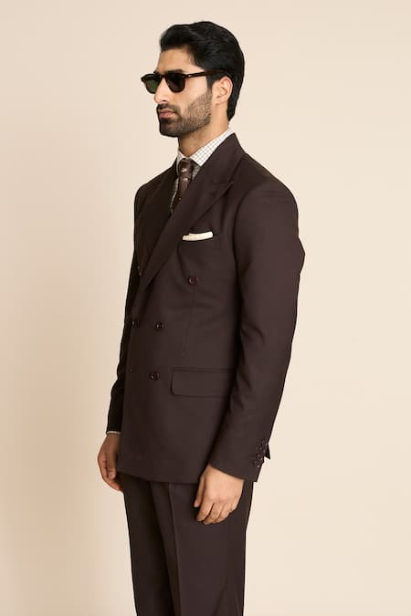 Buy_Gargee Designers_Brown Polyester, Viscose Double Breasted Suit Set _Online_at_Aza_Fashions