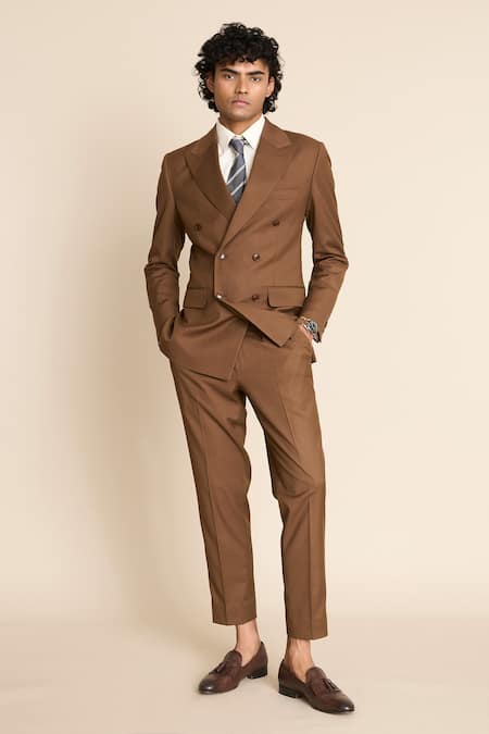 Shop_Gargee Designers_Brown Polyester, Viscose Double Breasted Blazer Set _Online_at_Aza_Fashions