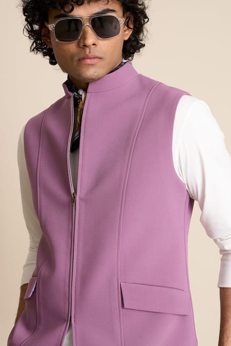 Gargee Designers_Purple Polyester, Viscose Zip Front Lavender Jacket _Online_at_Aza_Fashions