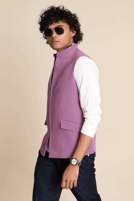 Buy_Gargee Designers_Purple Polyester, Viscose Zip Front Lavender Jacket _Online_at_Aza_Fashions