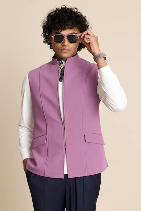 Shop_Gargee Designers_Purple Polyester, Viscose Zip Front Lavender Jacket _Online_at_Aza_Fashions