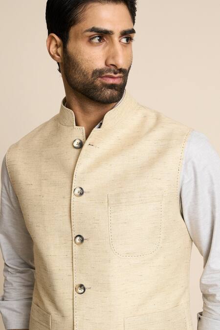 Gargee Designers Beige Linen Bundi Jacket at Aza Fashions Gargee Designers_Beige Linen Bundi Jacket_at_Aza_Fashions