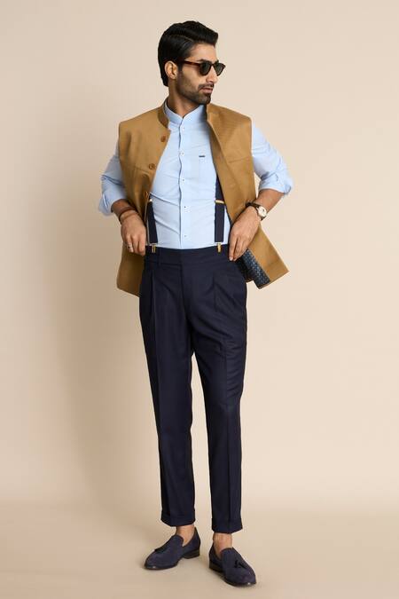 Gargee Designers_Beige Cotton Button Front Bundi _Online_at_Aza_Fashions