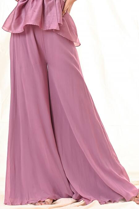 PIRI INDIA Purple Organza, Chanderi, Georgette Sequins, Beads, Mirrors, Kimono Palazzo Set Online at Aza Fashions PIRI INDIA_Purple Organza, Chanderi, Georgette Sequins, Beads, Mirrors, Kimono Palazzo Set _Online_at_Aza_Fashions