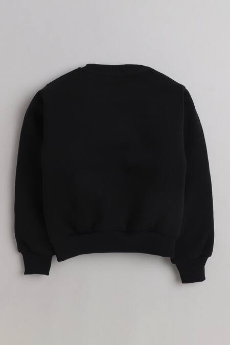 Knitting Doodles_Black Fleece Printed Girl Power Top And Joggers Set_Online_at_Aza_Fashions