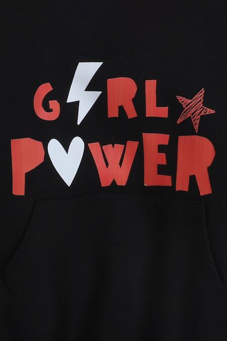 Buy_Knitting Doodles_Black Fleece Printed Girl Power Top And Joggers Set_Online_at_Aza_Fashions