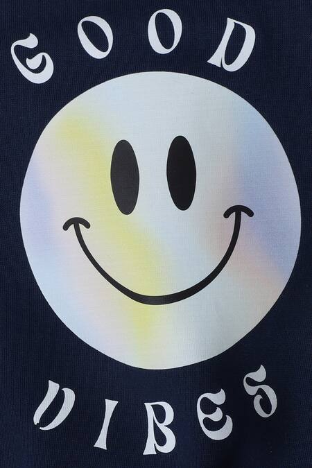 Shop Knitting Doodles Blue Fleece Printed Good Vibes Top And Joggers Set Online at Aza Fashions Shop_Knitting Doodles_Blue Fleece Printed Good Vibes Top And Joggers Set_Online_at_Aza_Fashions