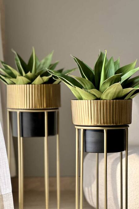 Mason Home_Gold Iron Brooklyn Fluted Planter - Set Of 2_Online_at_Aza_Fashions