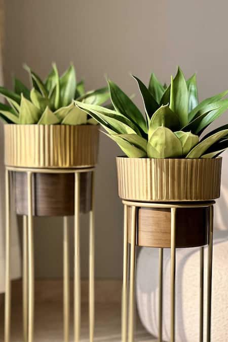 Mason Home_Gold Iron Brooklyn Fluted Textured Planter - Set Of 2_Online_at_Aza_Fashions