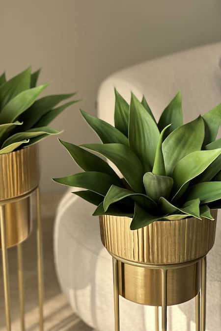 Mason Home Gold Iron Brooklyn Fluted Planter - Set Of 2 Online at Aza Fashions Mason Home_Gold Iron Brooklyn Fluted Planter - Set Of 2_Online_at_Aza_Fashions