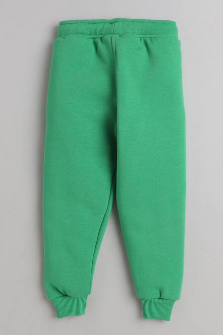 Knitting Doodles_Green Fleece Printed Aeroplane Jacket And Joggers Set_at_Aza_Fashions