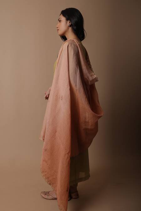 Buy_Rhua_Green Silk, Cotton, Silk, Tissue, Nimai Yoke Kurta Set _Online_at_Aza_Fashions