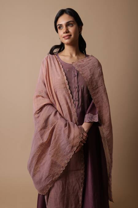 Shop_Rhua_Purple Silk, Cotton, Silk, Tissue, Nimai Kurta Set _Online_at_Aza_Fashions