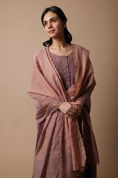 Rhua_Purple Silk, Cotton, Silk, Tissue, Nimai Kurta Set _at_Aza_Fashions